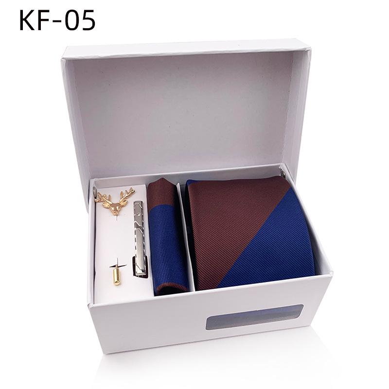 Pánská dárková krabička s pruhovanou kravatou, 6dílná sada, manžety na kapesní ručník na kravatu