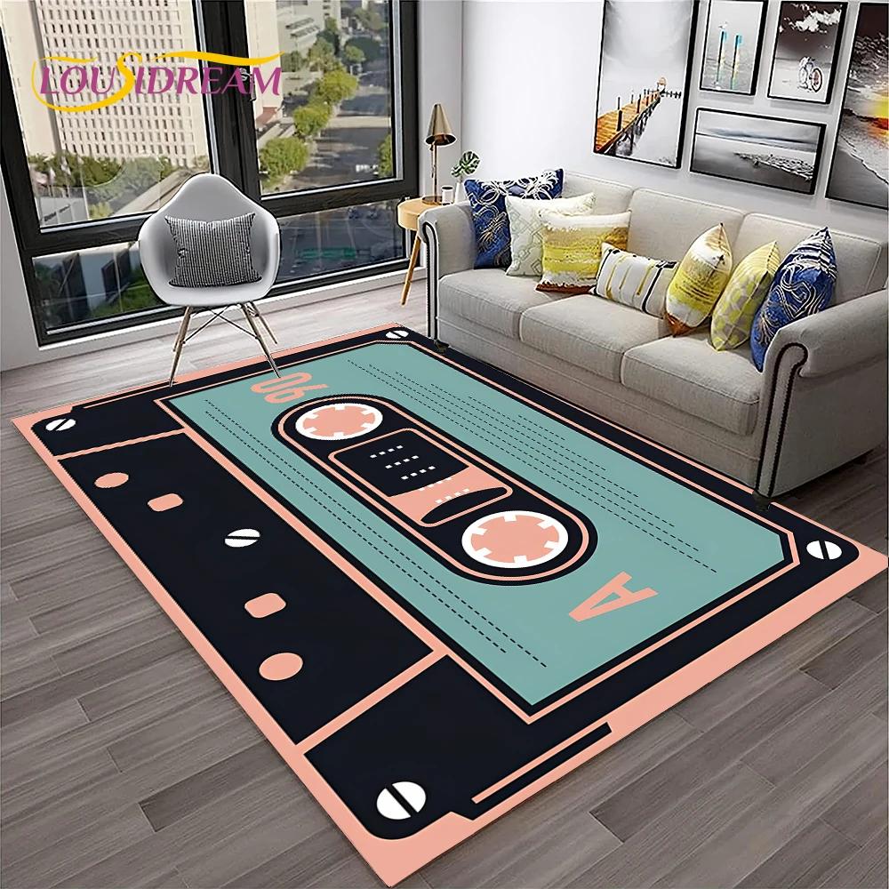 Retro Music Cassette Tape Pattern 3D Carpet Rug for Home Living Room Bedroom Sofa Doormat Decor,kids Area Rug Non-slip Floor Mat