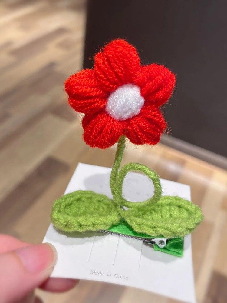 Flower Hair Clips Handmade Knitting Wool Hairpin Alligator Clips for Girls Sweet Barrettes Kids Headwear Hair Accessories
