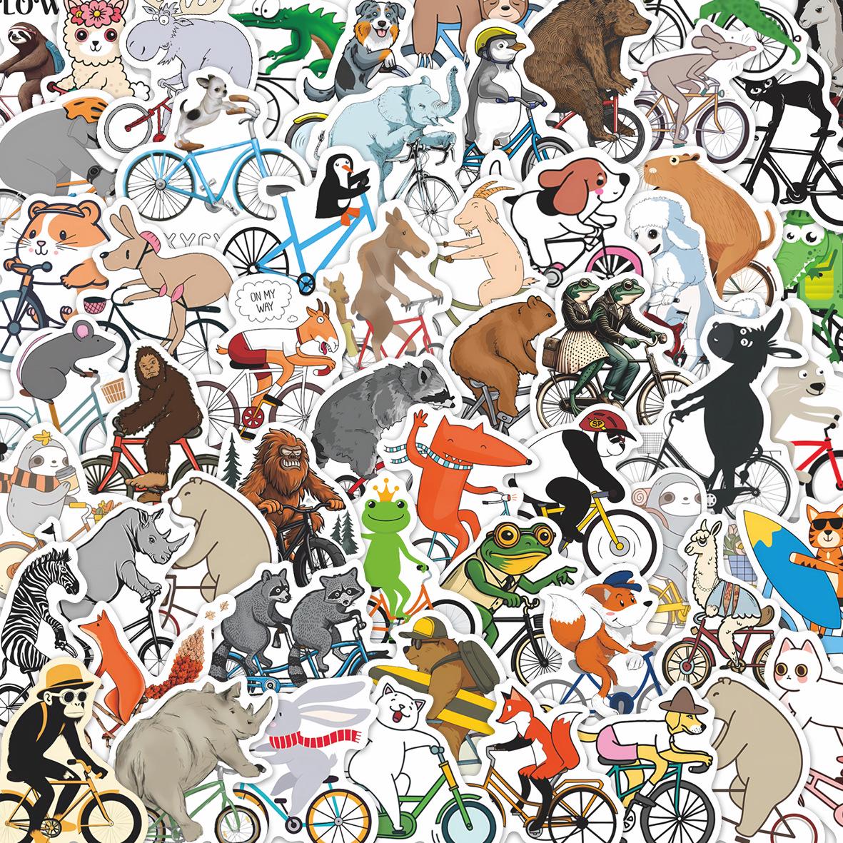 

56pcs Cute Animal Bicycle Stickers - Waterproof Graffiti Decals for DIY Stationery & Suitcase Decoration