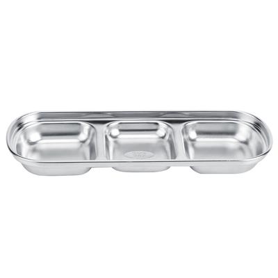 Stainless Steel Three Grid Sauce Dish Seasoning Dish Snack Plate Food Dipping Bowl for Home Kitchen