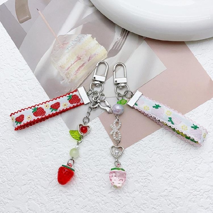 Sweet Ribbon Strawberry Keychain Pendant Cute Decoration Pendant Bone Charm