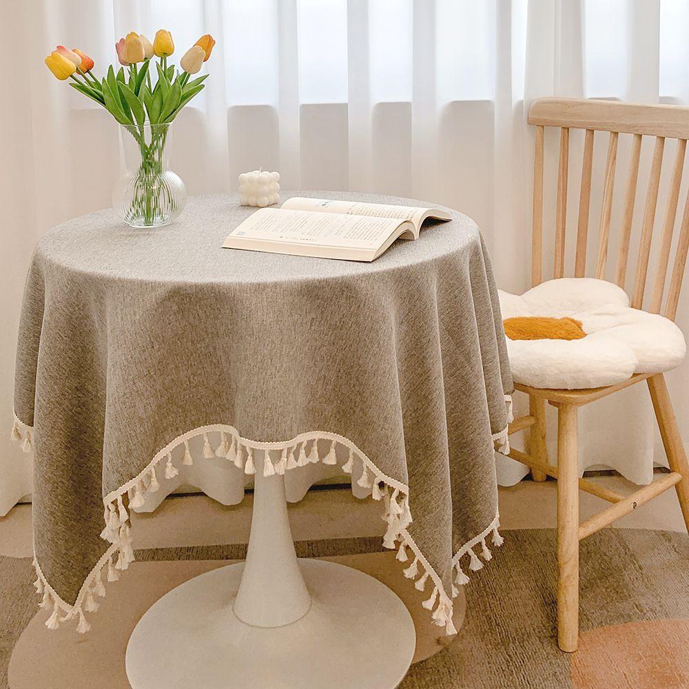 Tassel cotton linen tablecloth desk decoration cloth round tablecloth tea table dining table tablecloth tea table cloth art