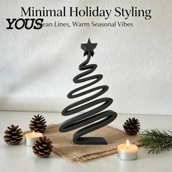 Decorative Table Decor 3D Printed Minimalist Christmas Tree Desktop Ornament, Modern Holiday Handcrafted Figurines Sign for Living Room Bedroom