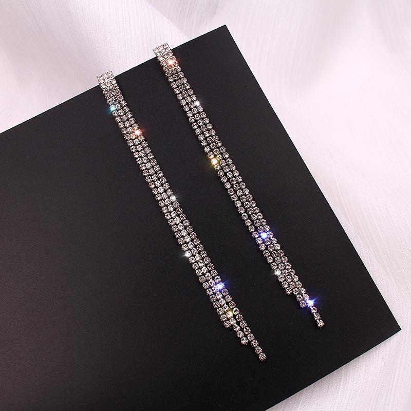 

Trendy Tassel Crystal Rhinestone Long Earrings For Women Luxury Shiny Bridal Dangle Drop Earrings Wedding Zircon Gift Bijoux медный