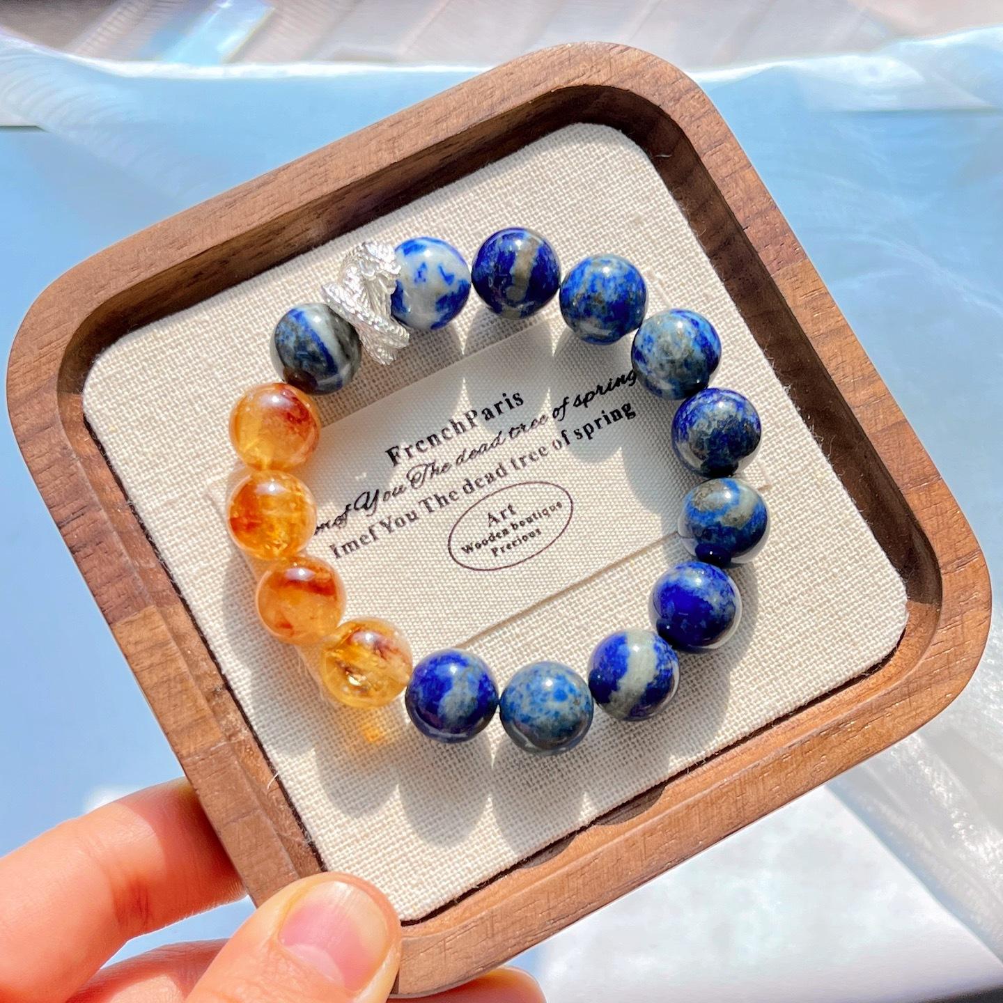 12Mm Natural Yellow Tower Crystal Lapis Lazuli Design Bracelet Bracelet.