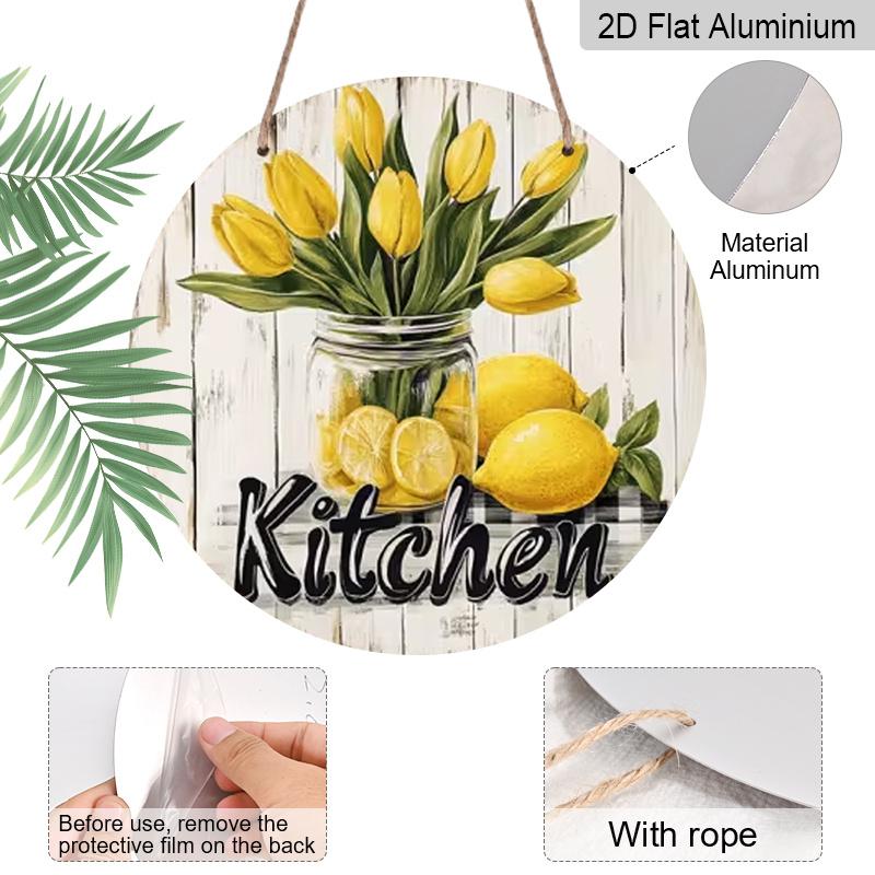 2D Flat Aluminum Wall Art with Lemon and Tulip Design 7.87 Inches X 7.87 Inches Rustic Style Perfect for Gardens, Farmhouses, Bars, Cafes, Parties