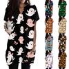 Womens V Neck Short Sleeve Pullover Dress with Pocket Halloween Print Casual Loose Fit Tunic Dress for Daily Wear