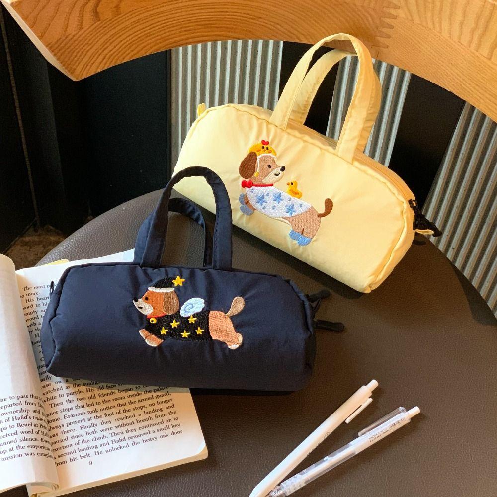 Embroidered Dog Cartoon Pencil Case Print Puppy Pencil Pouch  Stationery Holder