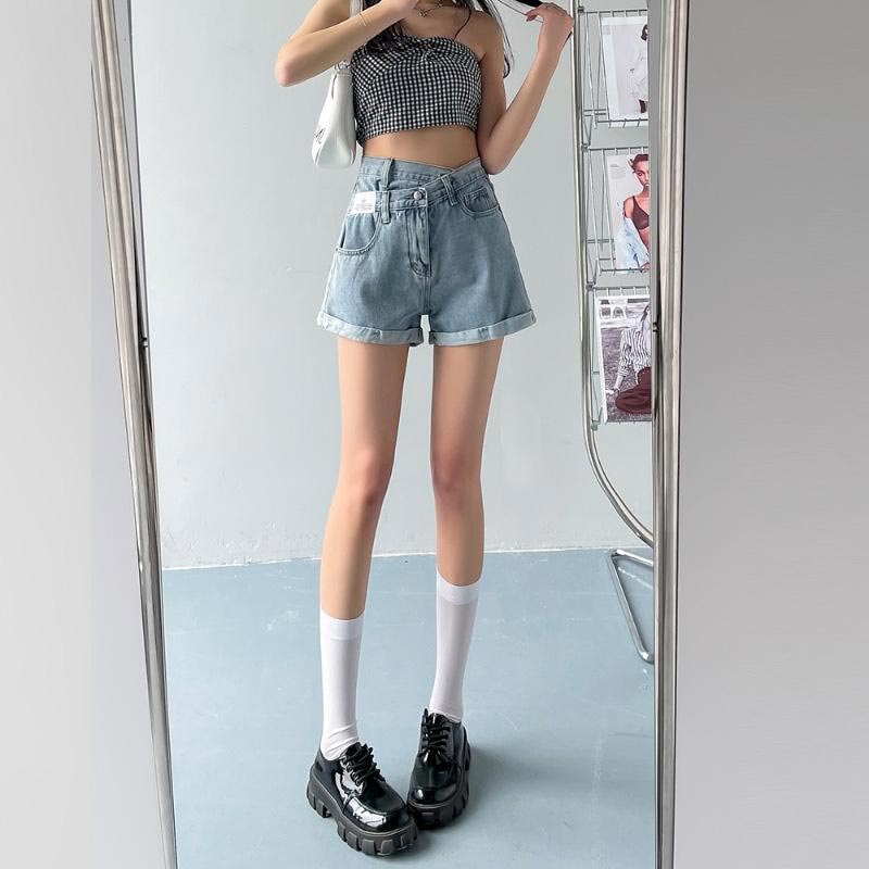 High Waist Jeans Shorts Women Summer Loose Denim Shorts Fashion Straight Five-point Pant Y2K Clothes Bottoms
