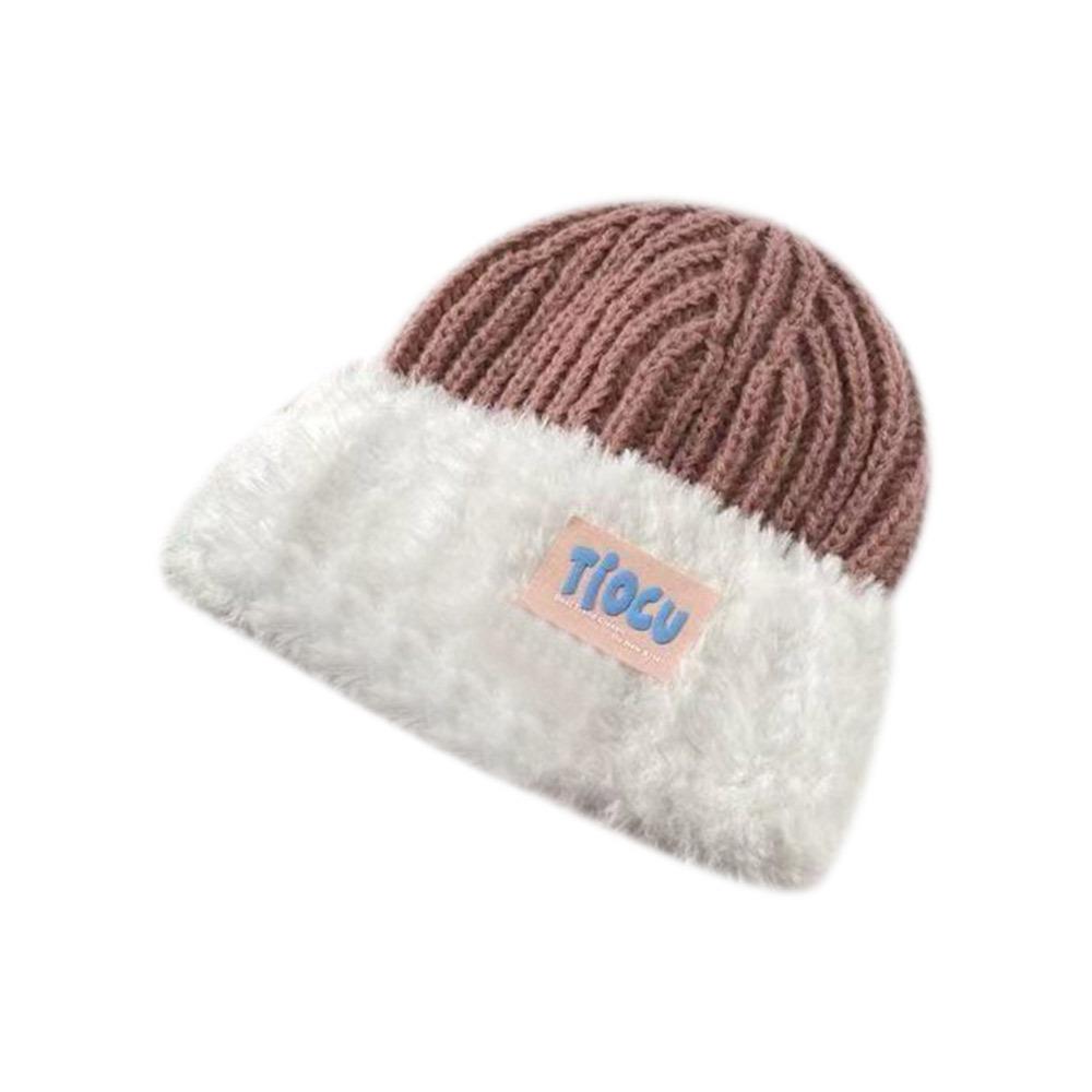 Thickened Knitted Beanie Hat Ear Protection Beret Hat Cute Fluffy Earmuffs  Autumn Winter розовый