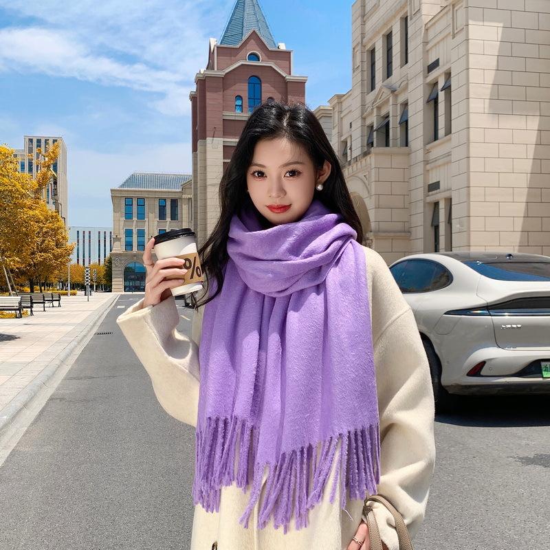 Solid color mink hair scarf light luxury high-end imitation cashmere scarf women's winter Korean men's shawl scarf autumn and winter