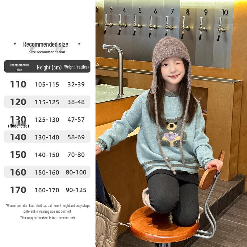 YOJIA 2025 Winter Girls Cartoon Knit Sweater - Thick, Warm, Stylish Children s Clothing 110 cm