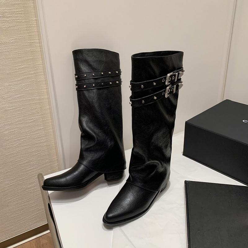 Fashion Luxury Designer Winter Women Western Cowboy Boots Fashion Ladies Elegant Knight Long Boots Square Heel Women's Shoes