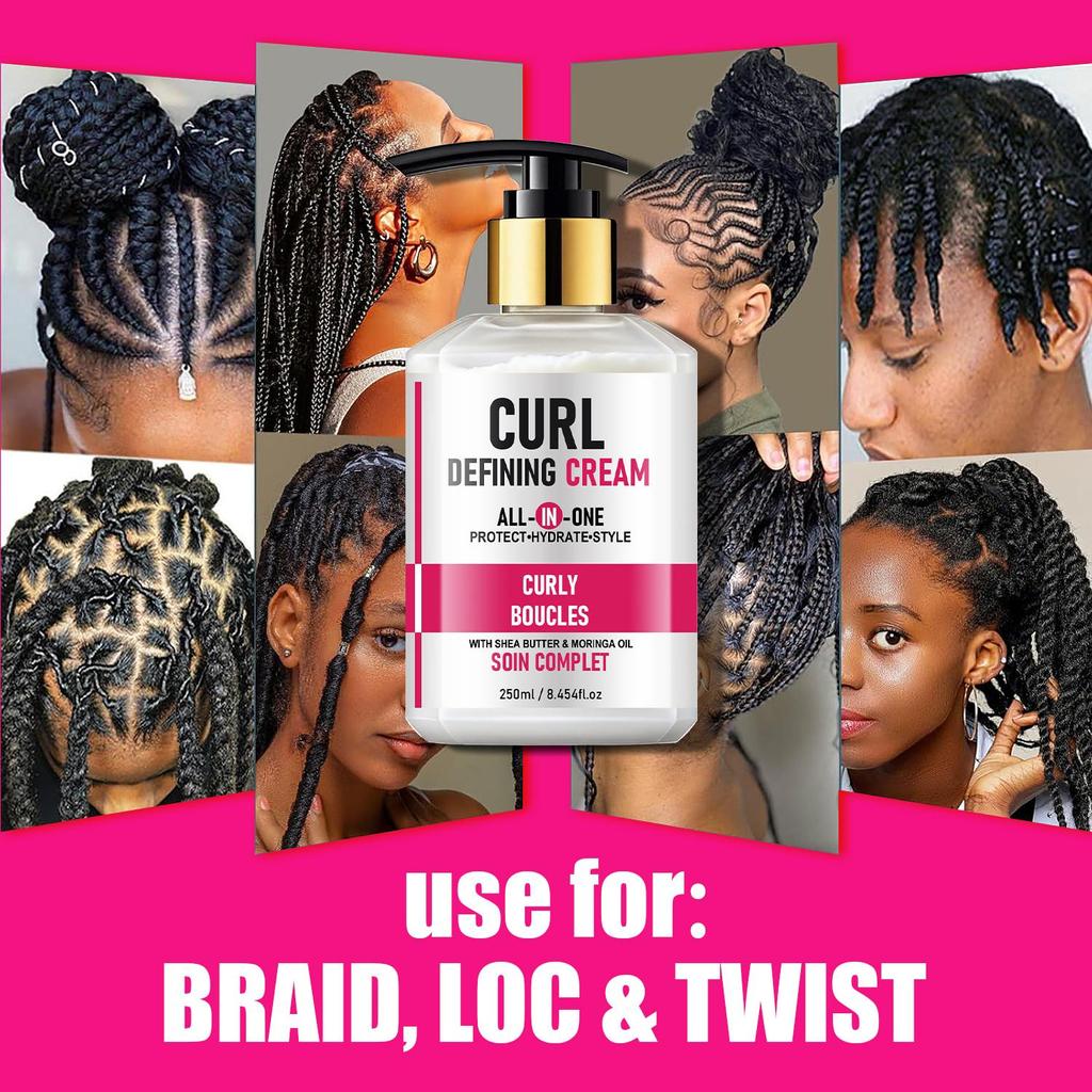 Curl Defining Cream-Deeply Hydrate And Moisturize-Prevent Frizz-Define Curls-Use For Hair Braid, Loc & Twist, 250ml