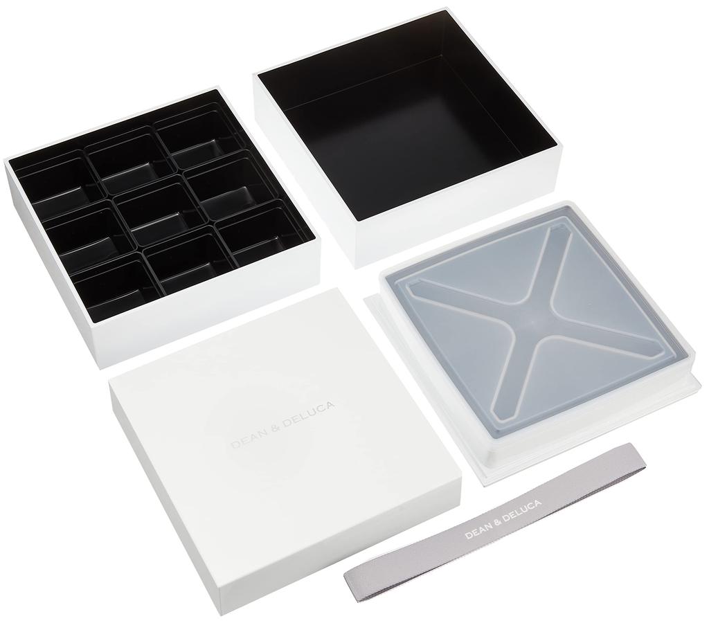 DEAN & DELUCA Three-Tiered Lunch Box, Large, White, with Dividers, Serves 4-5 People, Large Capacity, Perfect for Picnics and Outdoor Activities