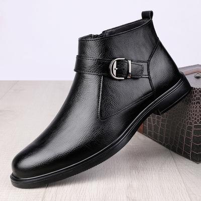 Luksusowe Chelsea w Brytyjskim Stylu Męskie Buty Eleganckie Formalne Buty Biznesowe Botki Kostkę Ciepłe Pluszowe Futrzane Buty Zimowe Buty ze Skóry Naturalnej