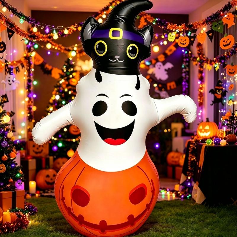 Halloween Entryway Inflatable Figure, PVC Seasonal Floor Display with Manual Inflator for Party and Indoor Corner