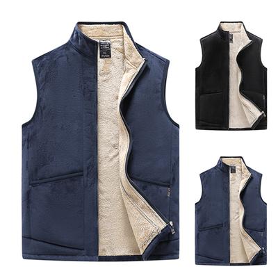 Men's Casual Fleece Solid Color Zipper Vest, Men's Stand-up Collar Lambskin Stand-up Collar Vest