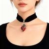 Gothic Punk Velvet Rose Cross Heart Choker Necklace - Y2K Retro Style