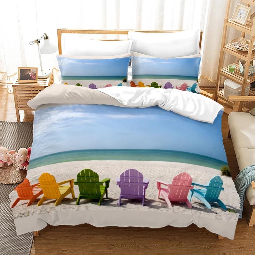 Strand Sonnenuntergang Bettbezug Set Tropische Insel Mit Der Palme Und Meer Strand Natur Thema Queen Size Bettdeckenbezug