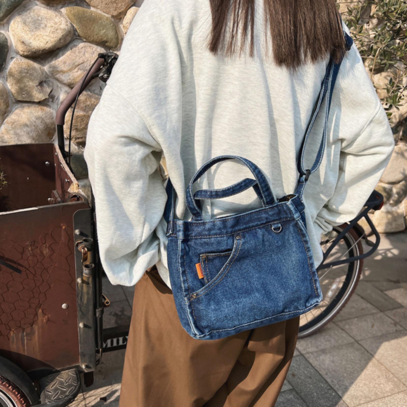 Винтажная джинсовая синяя сумка через плечо — фото 5