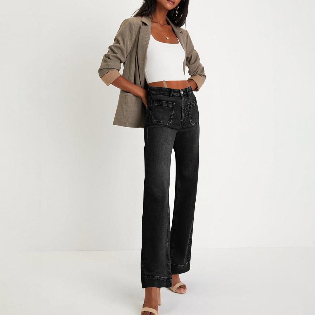 Women's High-Rise Cargo Jeans With 6 Pockets Straight-Leg Wide-Leg Casual Loose Fit Jeans