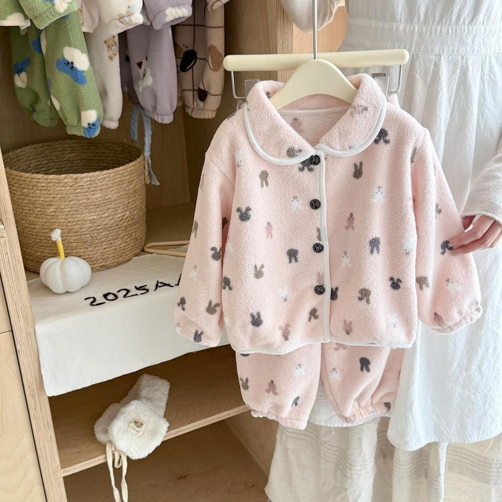 Soft, Skin-Friendly Kids' Snow Fleece Cardigan & Thick Warm Pajama Set - Unisex Winter Wear