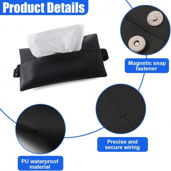 YoRise Car Tissue Holder, PU Leather Car Napkin Holder with Adjustable Strap, Center Console Tissues Box Cover, Sun Visor Organizer Keep Auto Tidy,