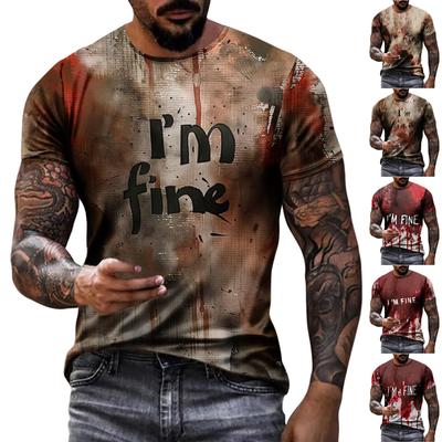 Modisches kurzärmliges Rundhals-Freizeithemd mit Halloween-Print für Herren