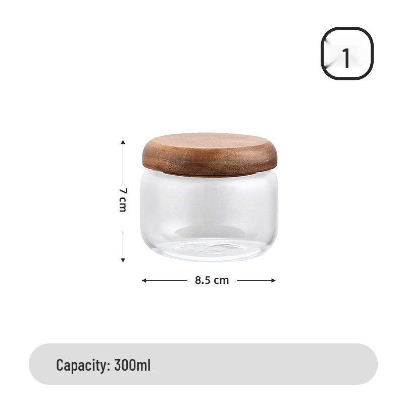 Japanese Style Acacia Lid Glass Storage Jar for Tea, Snacks, and Grains