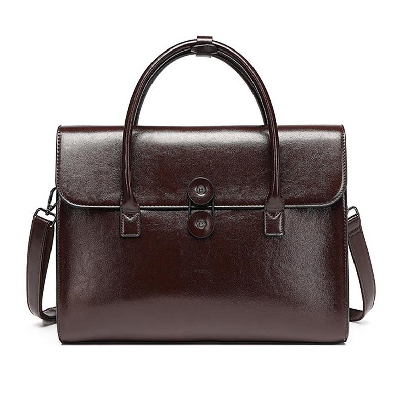 Echte Leder Aktentasche Damen Luxus Mode Vintage Büro Business OL Schulter Seitlich 14 Zoll Laptop Messenger Tragbare Tasche