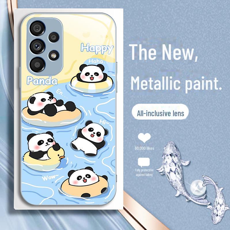 Suitable for Samsung S10/S20 Ultra Cute Panda Liquid Glass Case - Fun National Treasure Design, Anti-Fall Protection
