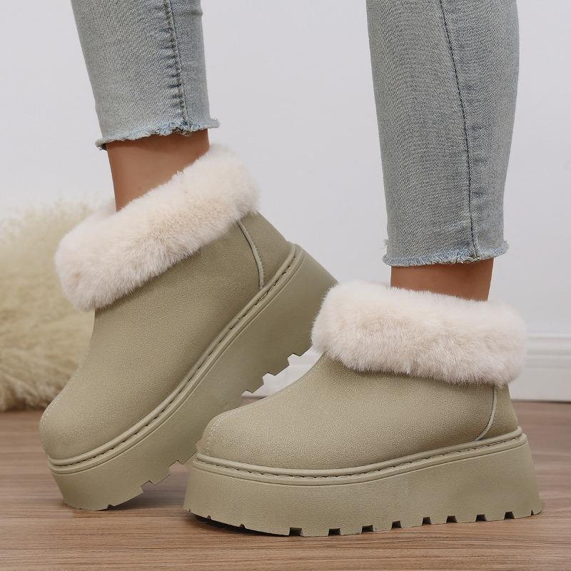2025 New Plus-size Wool Cotton Shoes Women's Winter Platform Muffin Fleece Warm Wedge Short Snow Boots