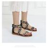 Sandals Women's Flat Fairy Style Open Toe Flower Cloth One Strap Non-Slip Roman Shoes