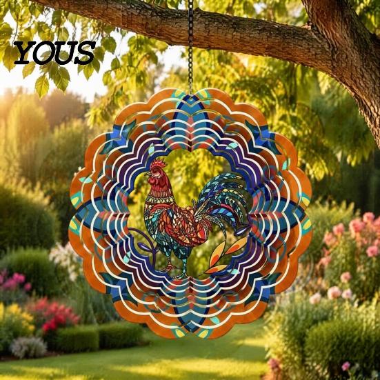 Decorative Spinner for Trees And Fences Outdoor Owl/Hummingbird/Flower/Tree of Life/Rooster Wind Spinners, Reflective Spinners Garden Decor,