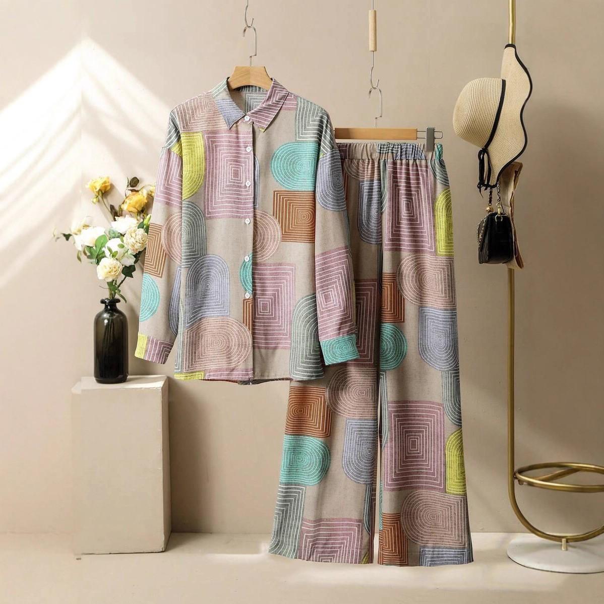TIFICY Women s Fashion Casual Spring Autumn Stripe Print Long Sleeve POLO Neck Trousers Pants Suits S
