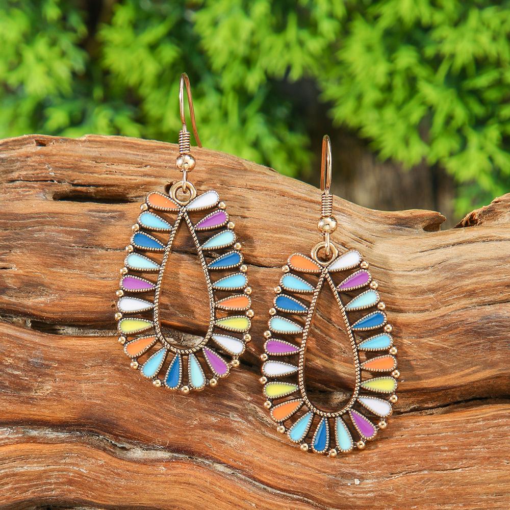 Vintage Bohemian Vacation Style Female Earrings Fashion Ethnic Unique Drop Oil Colorful Geometric Dangle Earrings Female Jewelry
