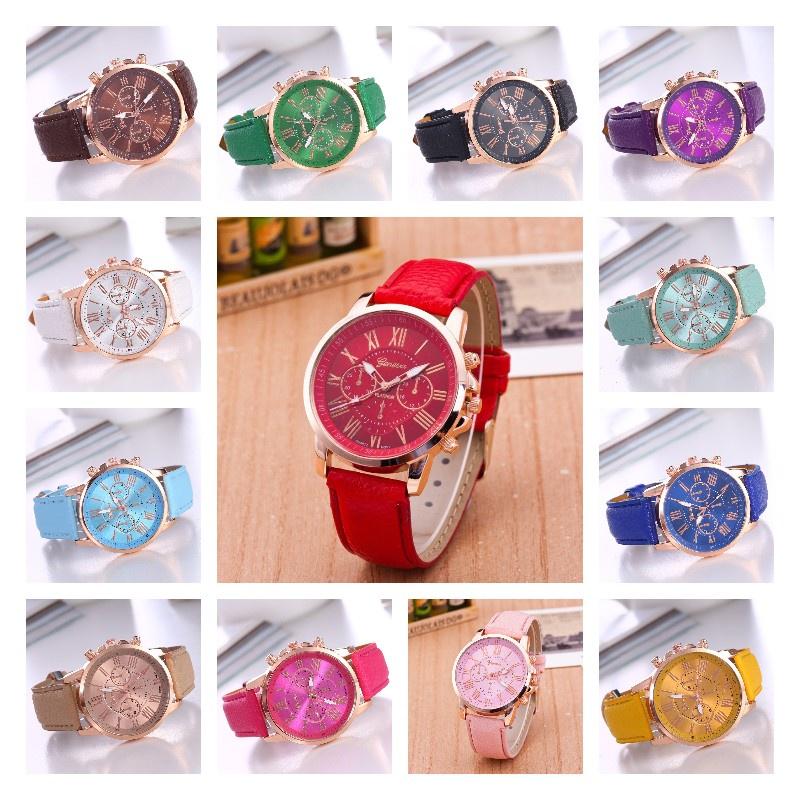 Women's Geneva Quartz Watch With Leather Strap Fashionable Ladies Watch With Decorative Features