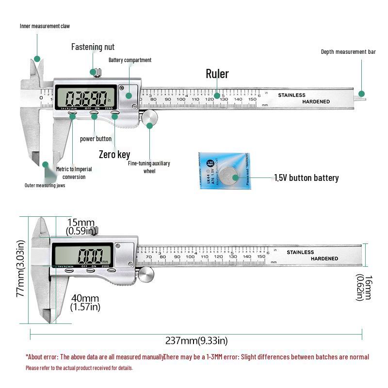 150mm Digital Vernier Caliper - Multi-purpose Metric/Inch Electronic Measuring Tool