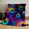 Vibrant peacock feathers with a cosmic and multicolor glowing effect. for all seasons blanket lunch break throw gift