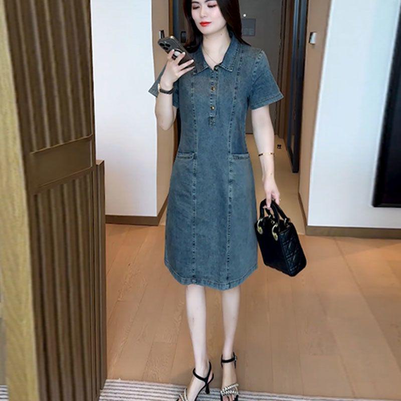 2025 Women's Summer Loose Slimming Denim Dress - Belly-Hiding, Trendy, Lightweight & Stylish