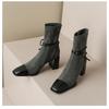 Checkered Thick Heel Side Zipper Square Toe High Heel Short Boots for Womens Autumn and Winter Single Boots for Womens Boots