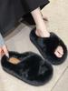 2025 Spring Women's Fuzzy Slippers: Thick Sole, 7cm Height Boost, Korean Style for Petite Women, Perfect for Autumn/Winter Wear.