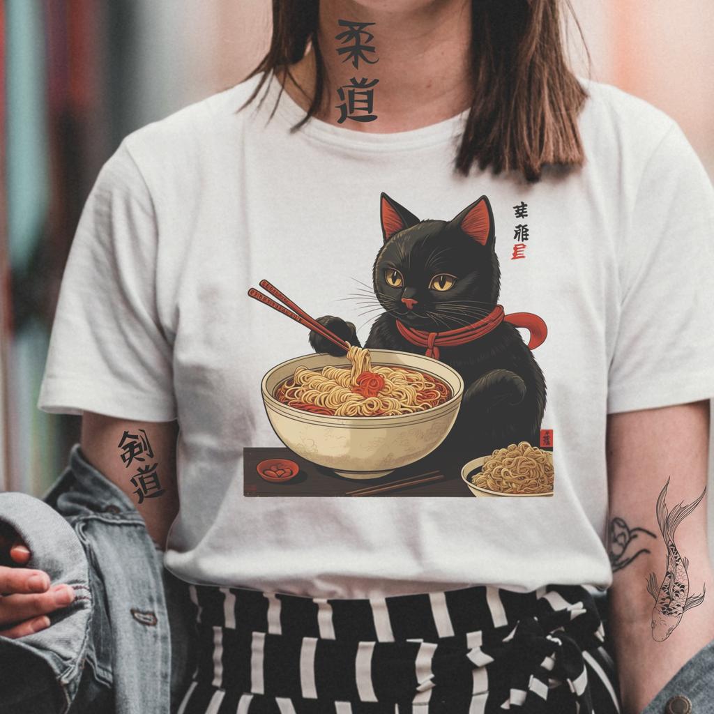 Ramen Cat T-Shirt, Kawaii Japanese Anime Shirt, Foodie Gift