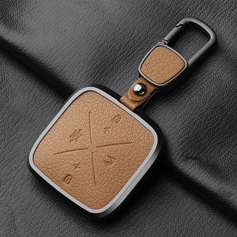 Metal And Leather 4 Button Car Key Case Cover For Zeekr X 001 009   Car Key Case Protect Fob
