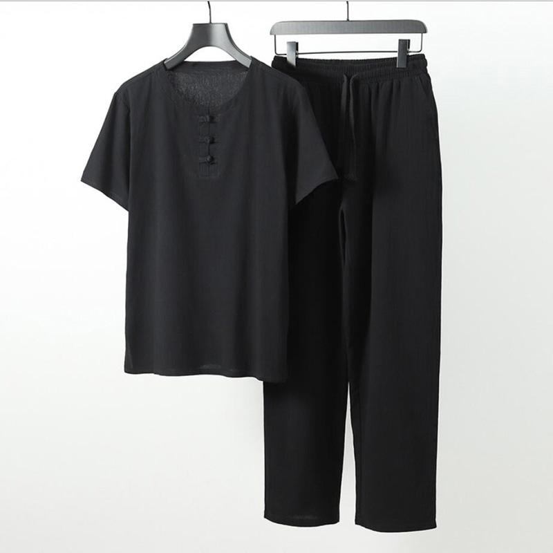 Summer Men Shirt S-9XL Plus Size Cotton Linen Suit Large Size Shirt with Pants Men 5 Colors
