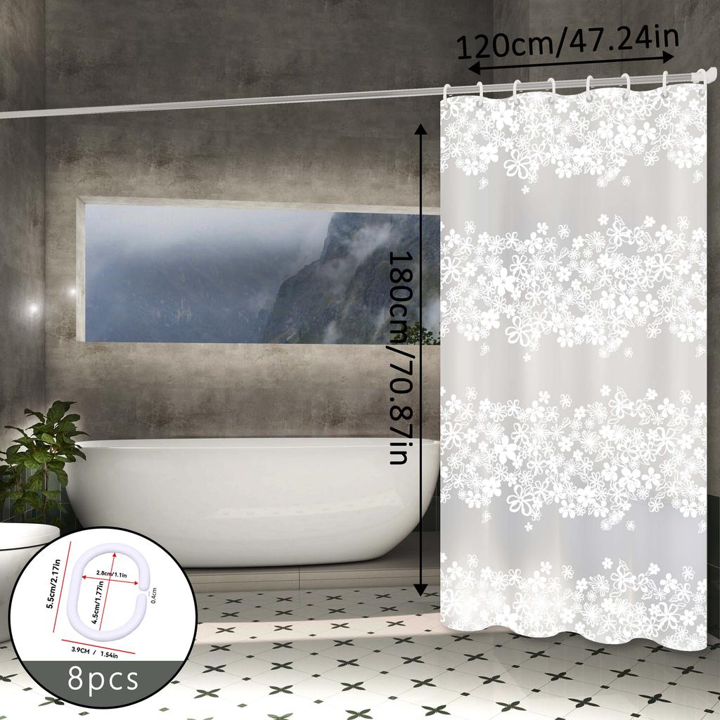 Romantic Garden In the Bathroom, White Floral Shower Curtain, Partition Curtain, Bathroom Hanging Curtain