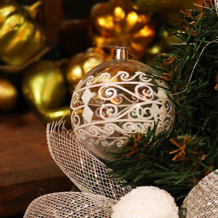 Set of 6 Shatterproof, Transparent Baubles Decorated with White Glitter 5cm