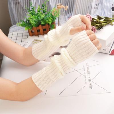 30cm Fingerless Gloves Women Autumn Winter Warm Arm Sleeve Knitted Arm Warmer Fine Mitten Casual Soft Punk Gothic Gloves